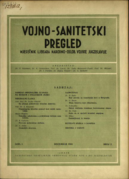 VOJNO-sanitetski pregled : mjesečnik ljekara narodno-oslob. vojske Jugoslavije.